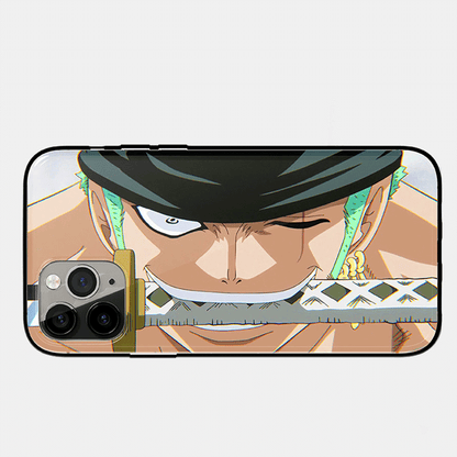 One Piece Roronoa Zoro Three Swords Style Tempered Glass Soft Silicone Phone Case