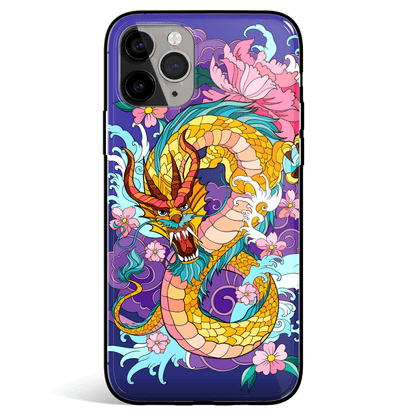 Eastern Dragon Illustration Tempered Glass Soft Silicone iPhone Case