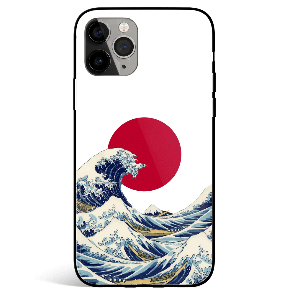 Kanagawa Surf and Sun Tempered Glass Soft Silicone iPhone Case