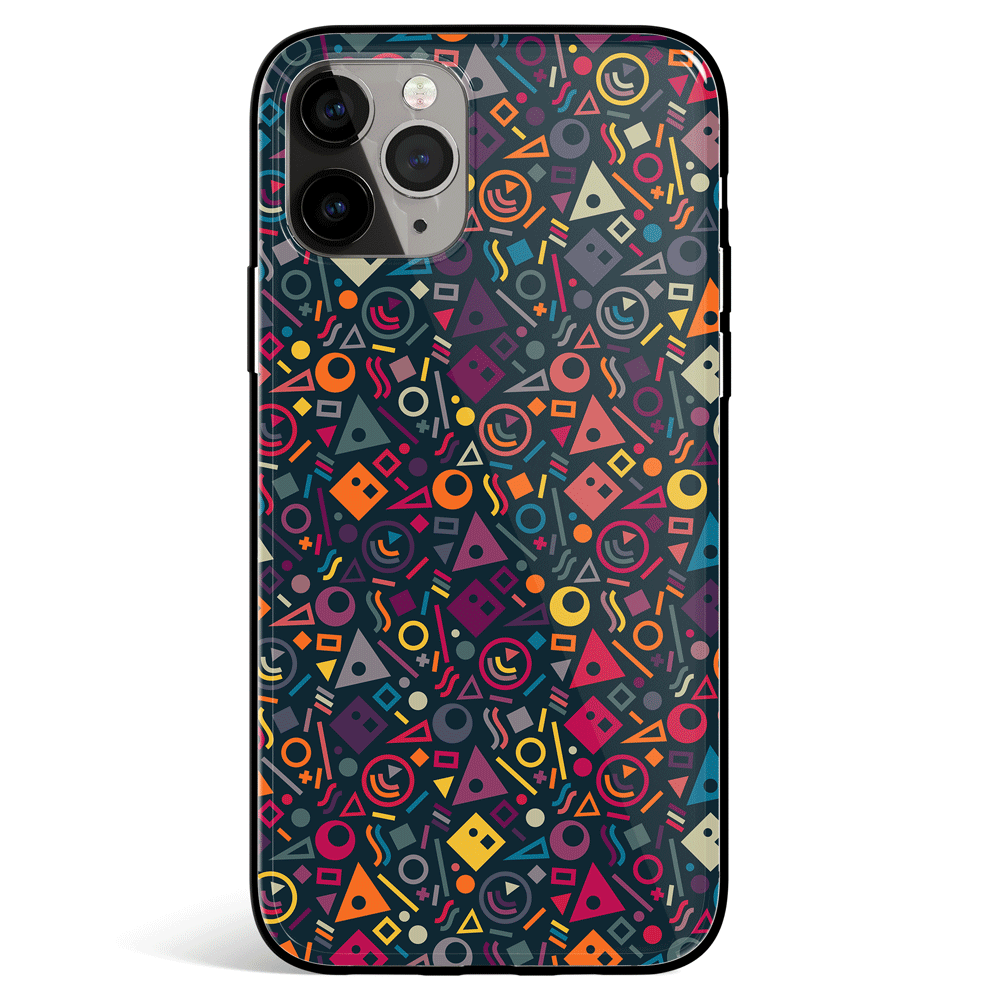 Colorful Geometric Figures Tempered Glass Soft Silicone iPhone Case