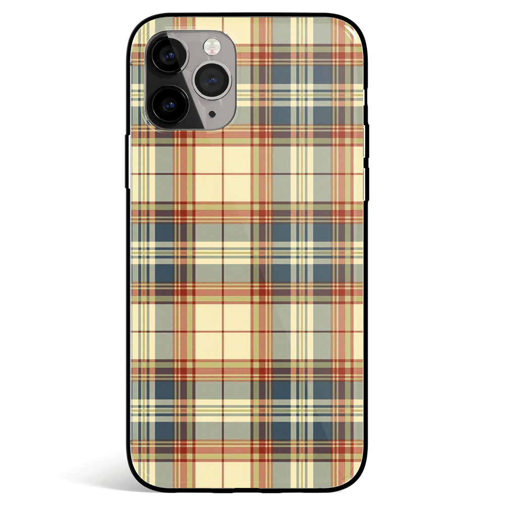 Yellow Plaid Check iPhone Tempered Glass Phone Case