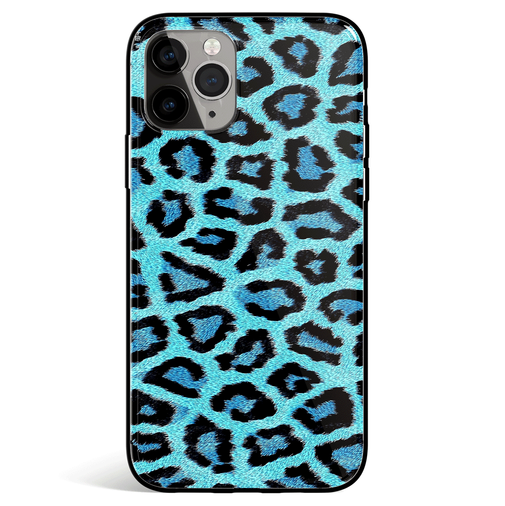 Blue Leopard Fur iPhone Tempered Glass Phone Case