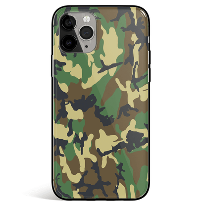Military Camouflage Light Green iPhone Tempered Glass Phone Case