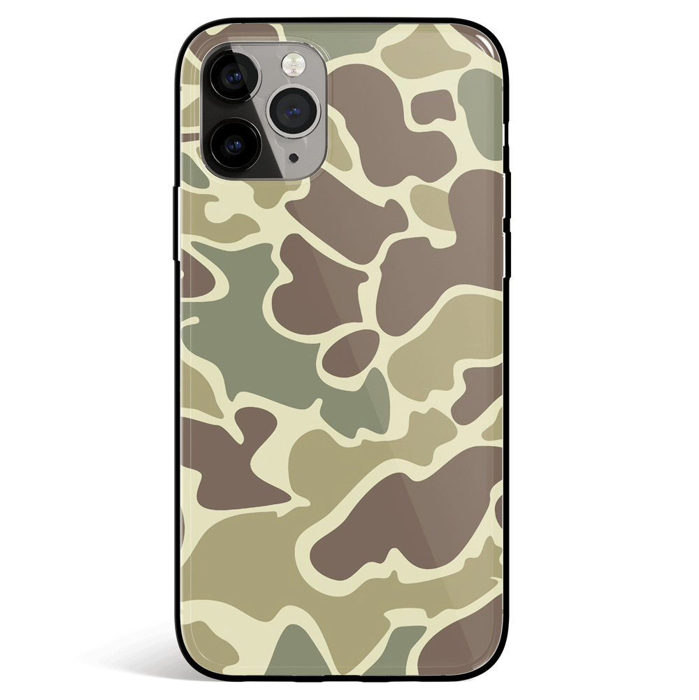 Military Camouflage Light Brown iPhone Tempered Glass Phone Case