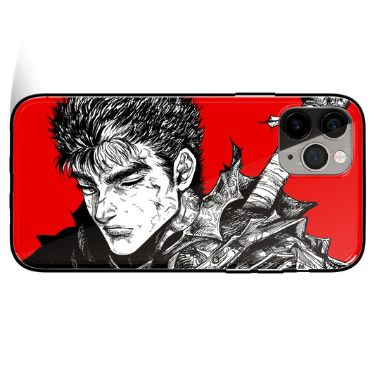Berserk Guts Silhouette Red Background Tempered Glass Soft Silicone iPhone Case-Phone Case-Monkey Ninja-iPhone X/XS-Tempered Glass-Monkey Ninja