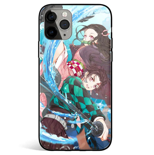 Demon Slayer Tanjiro Water Breathing and Nezuko Tempered Glass Soft Silicone iPhone Case-Phone Case-Monkey Ninja-iPhone X/XS-Tempered Glass-Monkey Ninja