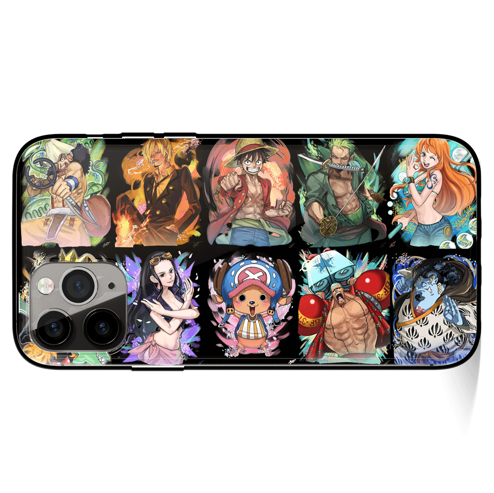 One Piece Mugiwara Colorful Group Picture Tempered Glass Soft Silicone iPhone Case