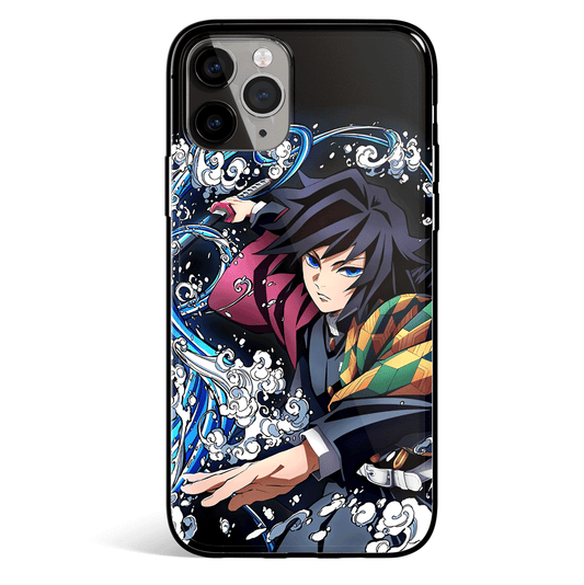 Demon Slayer Giyu Attacking Tempered Glass Soft Silicone iPhone Case-Phone Case-Monkey Ninja-iPhone X/XS-Tempered Glass-Monkey Ninja