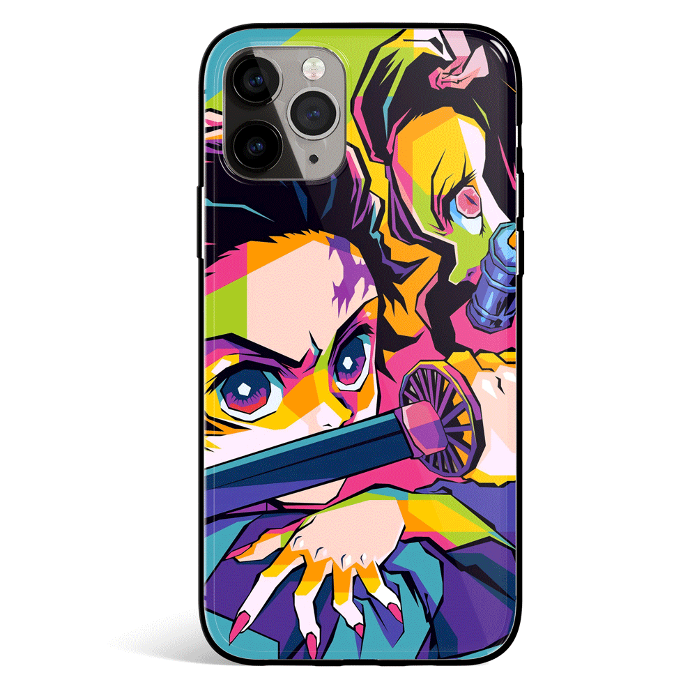 Demon Slayer Tanjiro and Nezuko Anime Art Tempered Glass Soft Silicone iPhone Case-Phone Case-Monkey Ninja-iPhone X/XS-Tempered Glass-Monkey Ninja