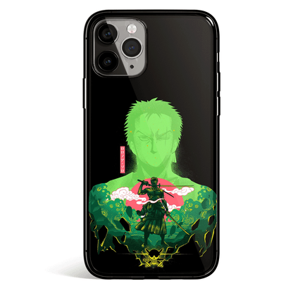 One Piece Zoro Green Silhouette Tempered Glass Soft Silicone iPhone Case