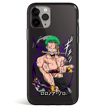 One Piece Zoro Three Swords Style Tempered Glass Soft Silicone iPhone Case