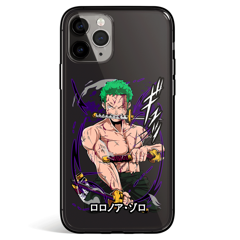 One Piece Zoro Three Swords Style Tempered Glass Soft Silicone iPhone Case-Phone Case-Monkey Ninja-iPhone X/XS-Tempered Glass-Monkey Ninja