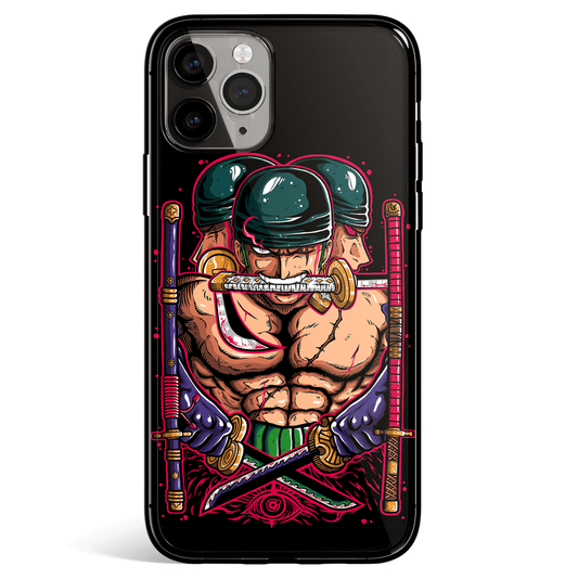 One Piece Zoro Three Swords Style Tempered Glass Soft Silicone iPhone Case