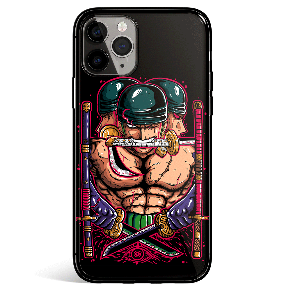 One Piece Zoro Three Swords Style Tempered Glass Soft Silicone iPhone Case-Phone Case-Monkey Ninja-iPhone X/XS-Tempered Glass-Monkey Ninja