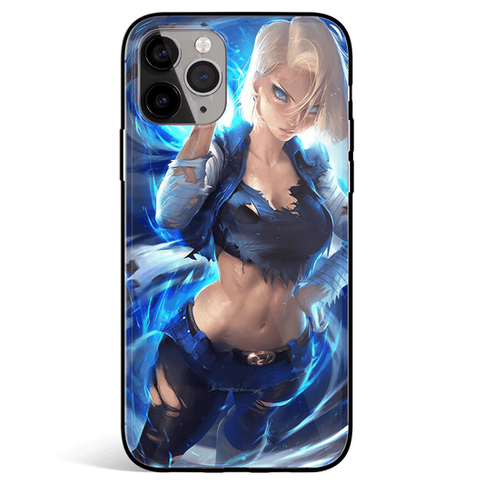 Dragon Ball Android 18 Tempered Glass Soft Silicone iPhone Case
