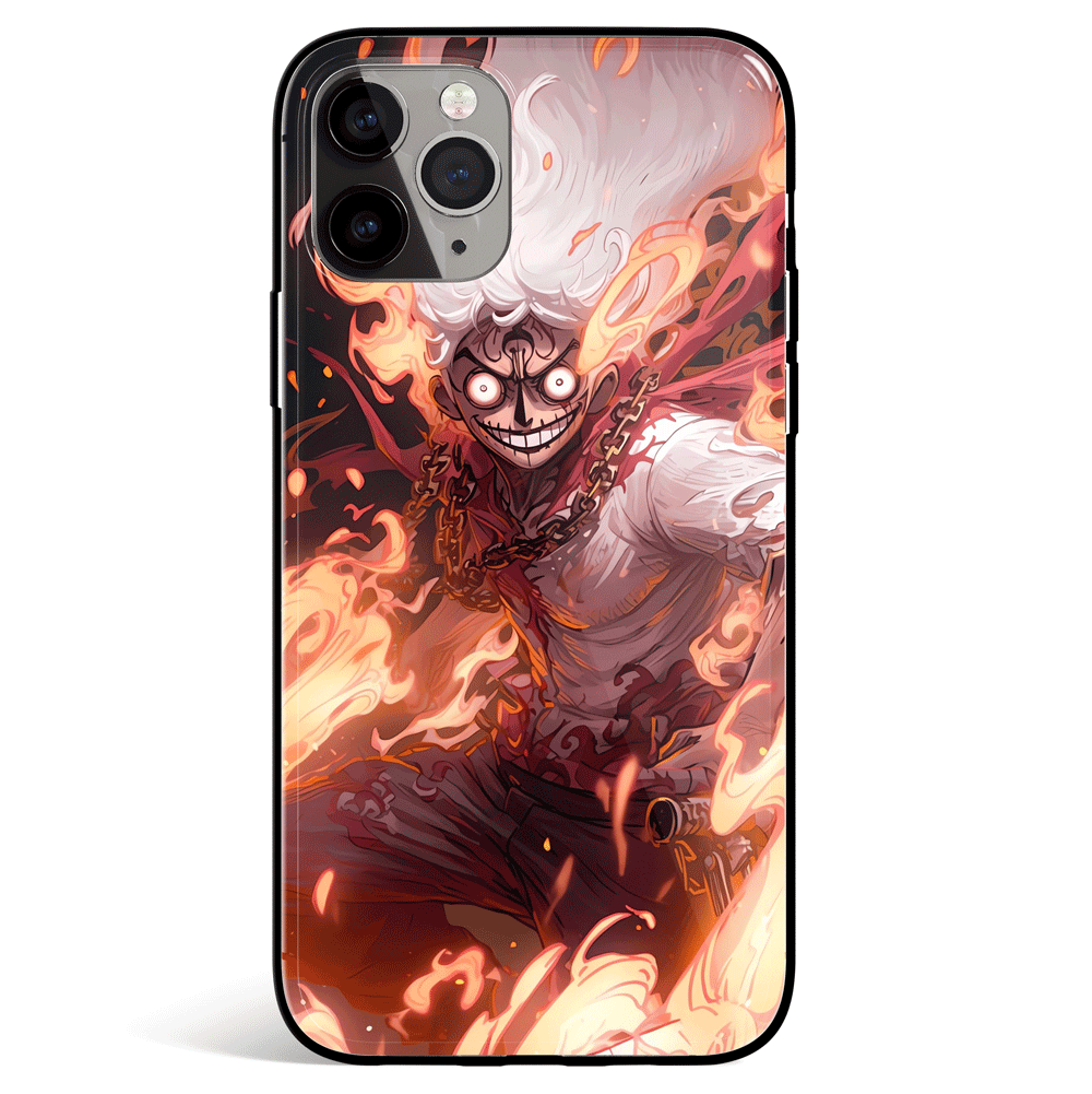 One Piece Luffy Gear 5 x Ghost Rider Tempered Glass Soft Silicone iPhone Case