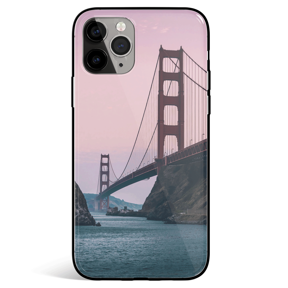 Golden Gate Sunset Tempered Glass Soft Silicone iPhone Case