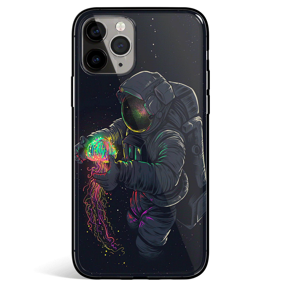 Astronaut Jellyfish Space Tempered Glass Soft Silicone iPhone Case
