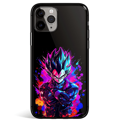 Dragon Ball Vegeta Colorful Sketch Tempered Glass Soft Silicone iPhone Case