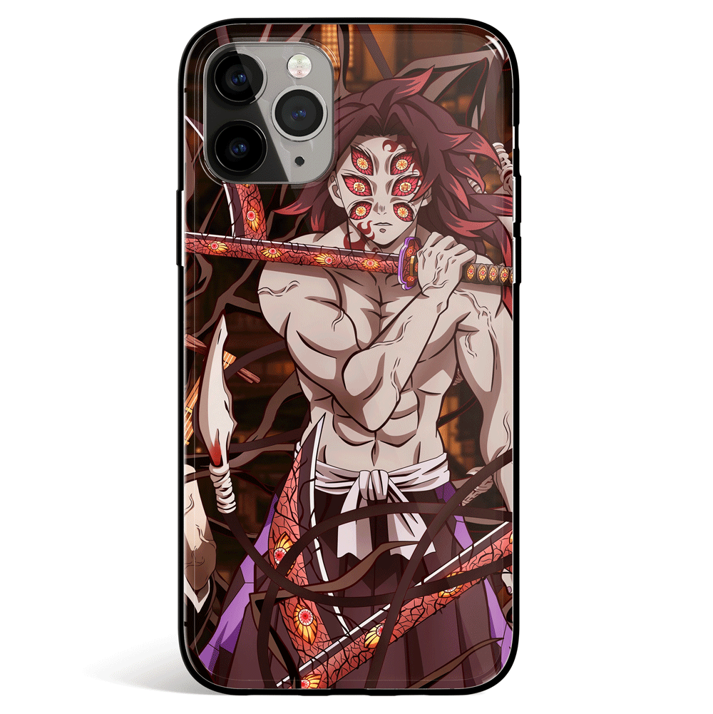 Demon Slayer Upper Rank 1 Kokushibo Tempered Glass Soft Silicone iPhone Case