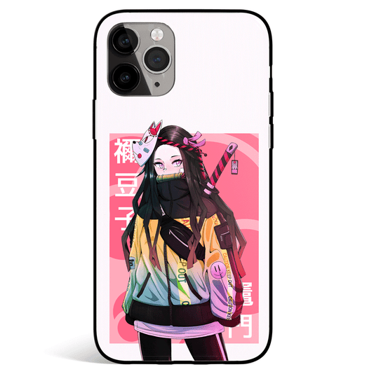 Demon Slayer Nezuko Street Style Pink Tempered Glass Soft Silicone iPhone Case