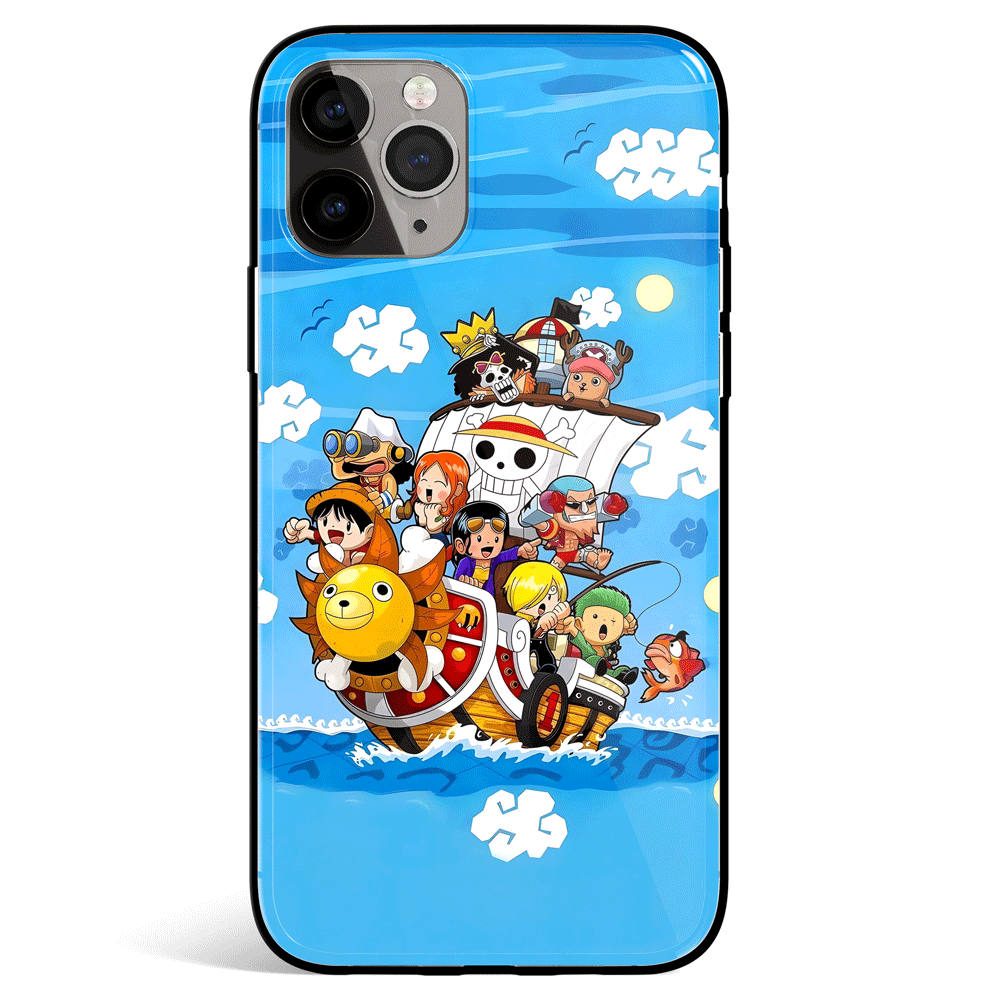 One Piece Thousand Sunny Mugiwara Crew Tempered Glass Soft Silicone iPhone Case