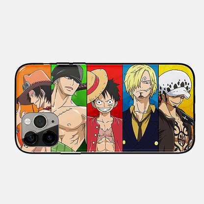 One Piece Anime Luffy Crew Zoro Ace Sanji Law Tempered Glass Soft Silicone iPhone Case