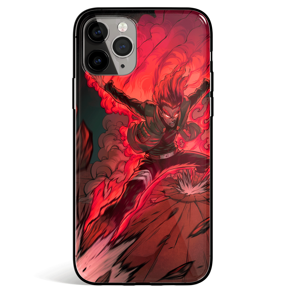 Naruto Might Guy Opening Eight Gates Fighting Tempered Glass Soft Silicone iPhone Case-Phone Case-Monkey Ninja-iPhone X/XS-Tempered Glass-Monkey Ninja