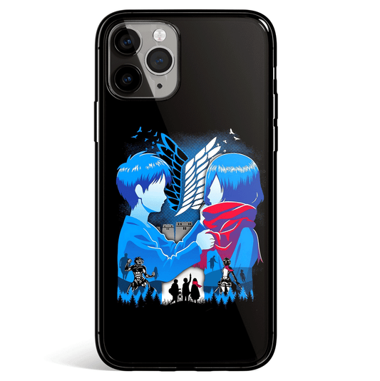Attack On Titan Eren Mikasa Landscape Tempered Glass Soft Silicone iPhone Case