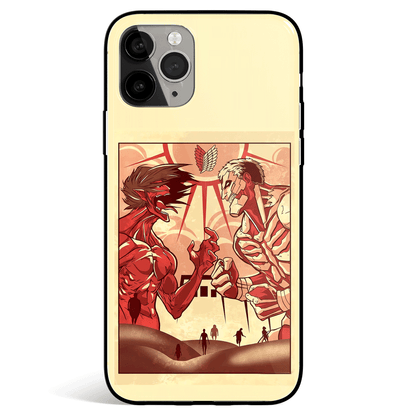 Attack On Titan Eren vs Reiner Tempered Glass Soft Silicone iPhone Case