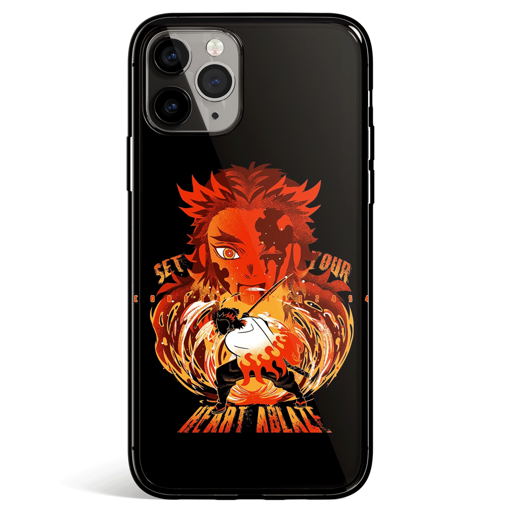 Demon Slayer Rengoku Sihouette Landscape Tempered Glass Soft Silicone iPhone Case