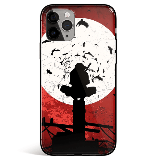 Naruto Bloody Moon Itachi Sihouette Tempered Glass Soft Silicone iPhone Case