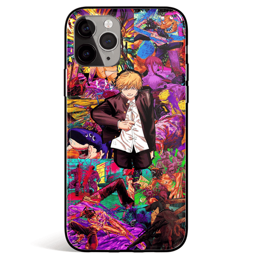 Chainsaw Man Colored Landscape Rinnegan Tempered Glass Soft Silicone iPhone Case
