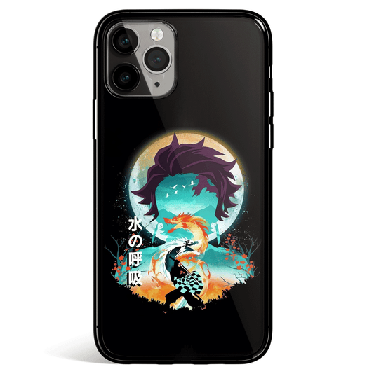 Demon Slayer Tanjiro Water Breathing Landscape Tempered Glass Soft Silicone iPhone Case