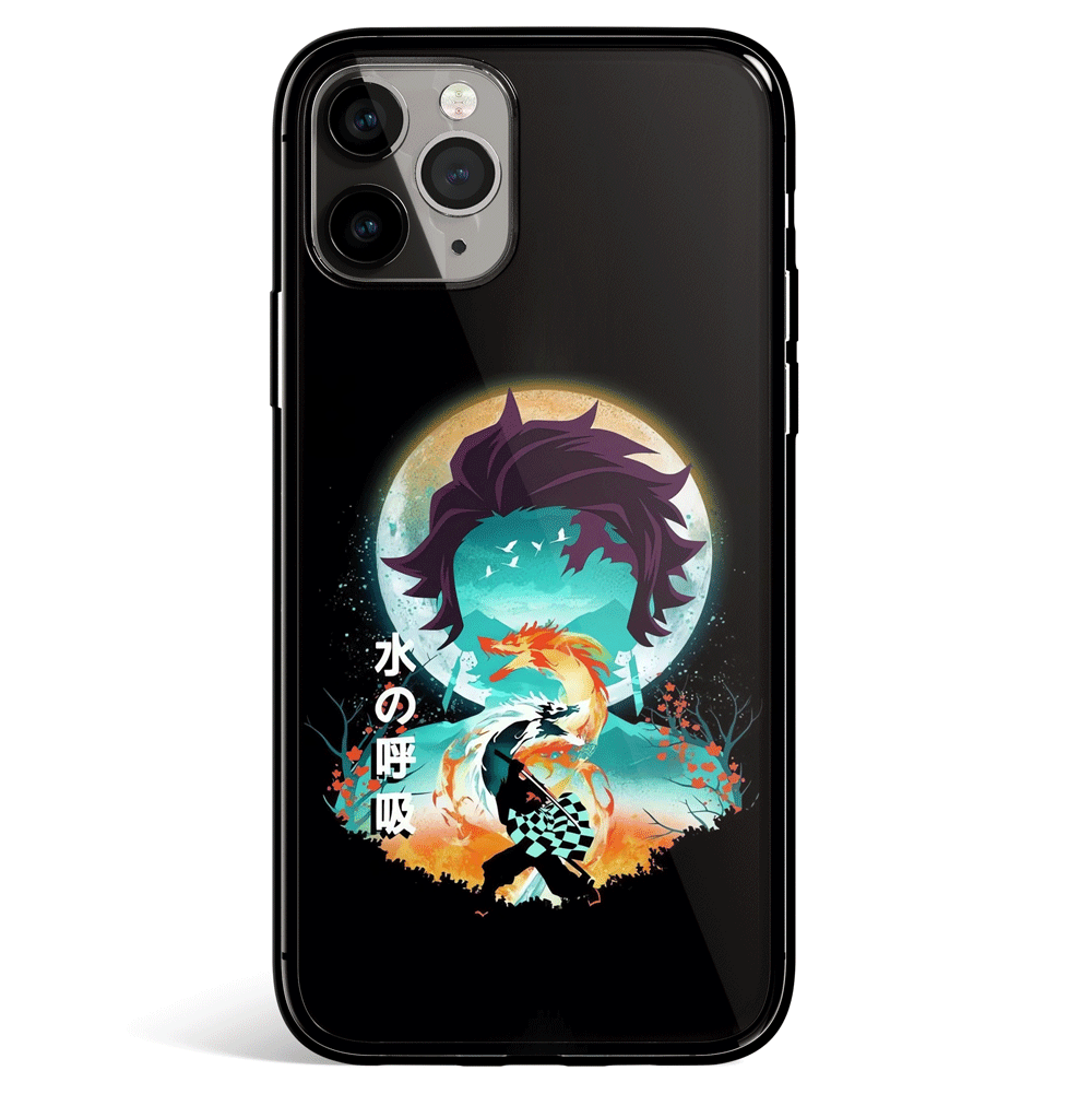 Demon Slayer Tanjiro Water Breathing Landscape Tempered Glass Soft Silicone iPhone Case-Phone Case-Monkey Ninja-iPhone X/XS-Tempered Glass-Monkey Ninja