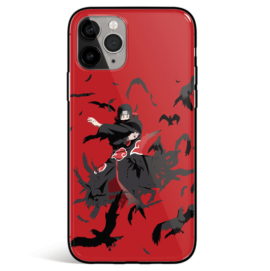 Naruto Itachi Crows Red Background Tempered Glass Soft Silicone iPhone Case
