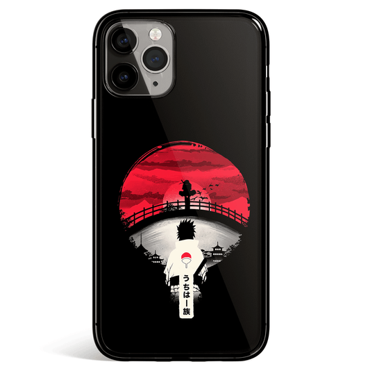 Naruto Uchiha Sasuke Sihouette Landscape Tempered Glass Soft Silicone iPhone Case