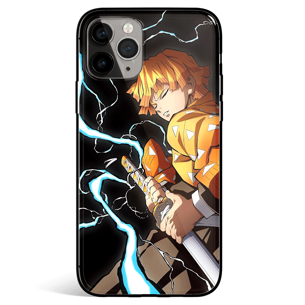 Demon Slayer Zenitsu Thunder Breathing Side Tempered Glass Soft Silicone iPhone Case-Phone Case-Monkey Ninja-iPhone X/XS-Tempered Glass-Monkey Ninja