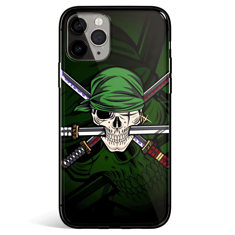 One Piece Zoro Skull Jolly Roger Tempered Glass Soft Silicone iPhone Case