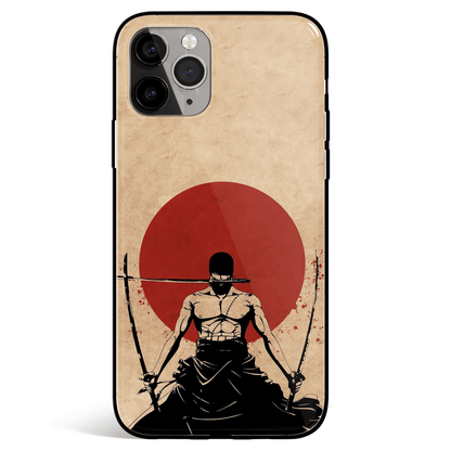 One Piece Zoro Japanese Style Red Sun Tempered Glass Soft Silicone iPhone Case