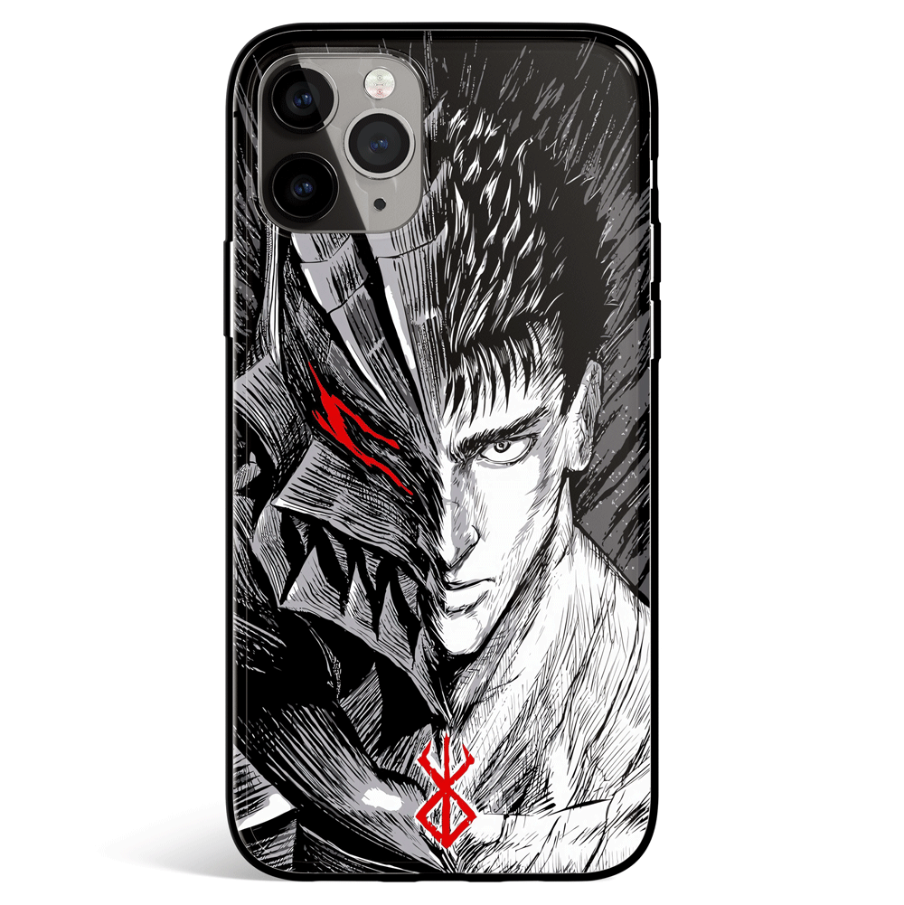 Berserk Guts and Brand of Sacrifice Sign Tempered Glass Soft Silicone iPhone Case-Phone Case-Monkey Ninja-iPhone X/XS-Tempered Glass-Monkey Ninja