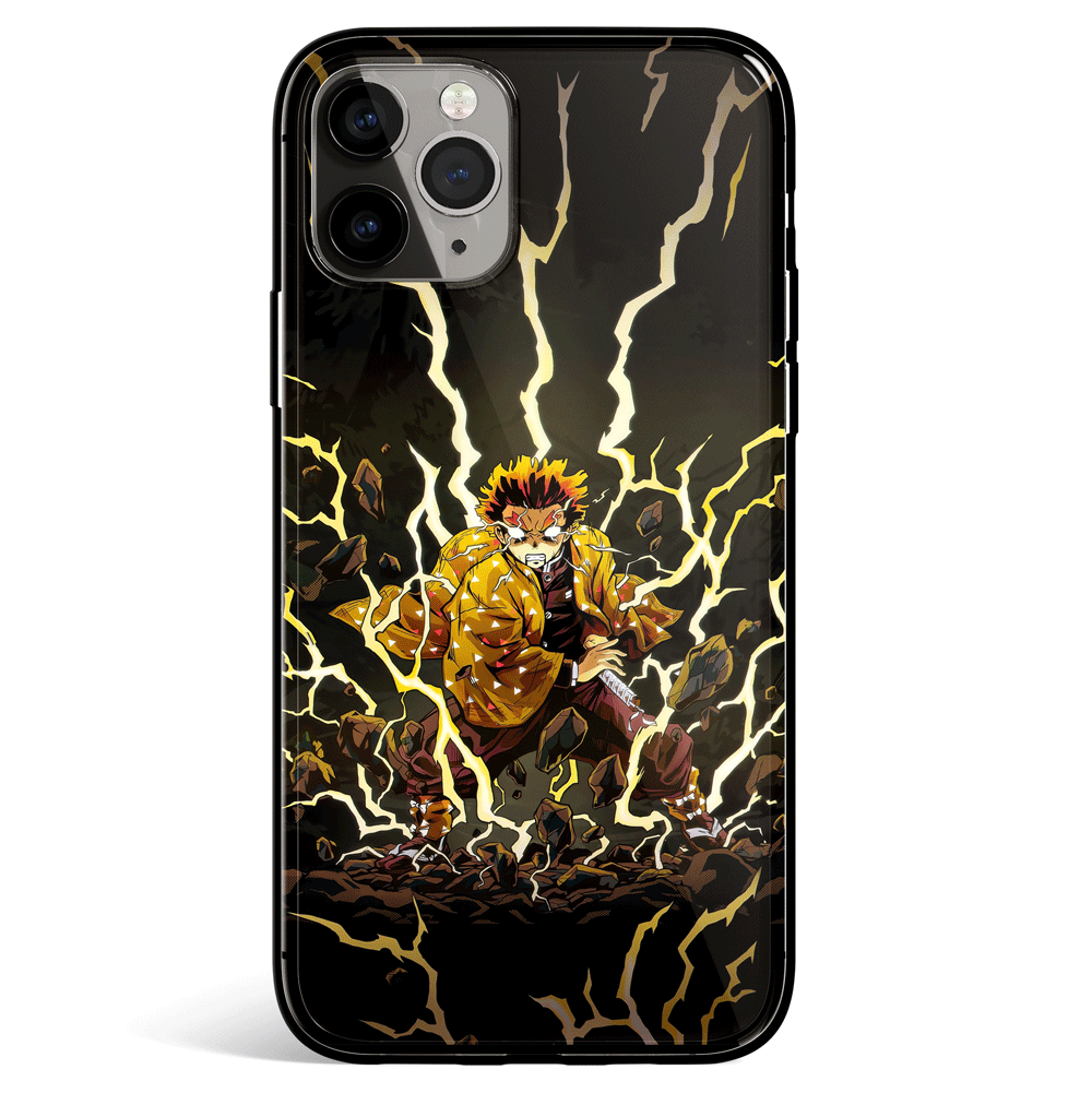 Demon Slayer Zenitsu Thunder Breathing 3 Tempered Glass Soft Silicone iPhone Case