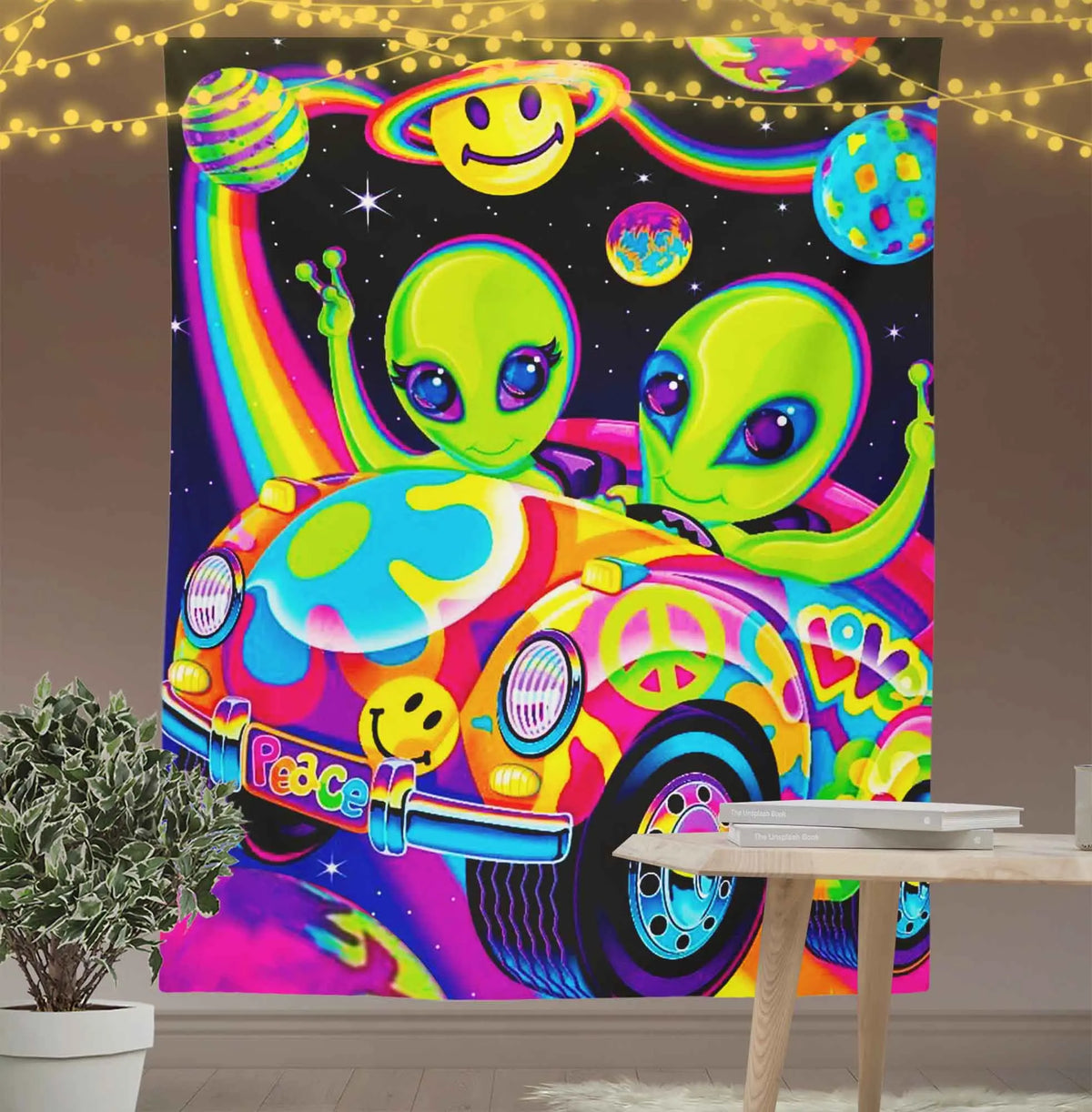 90s Lisa Frank Groovy Alien Wall Art Tapestry-Taspetry-Wallarts Lab-100cm * 150cm-Monkey Ninja