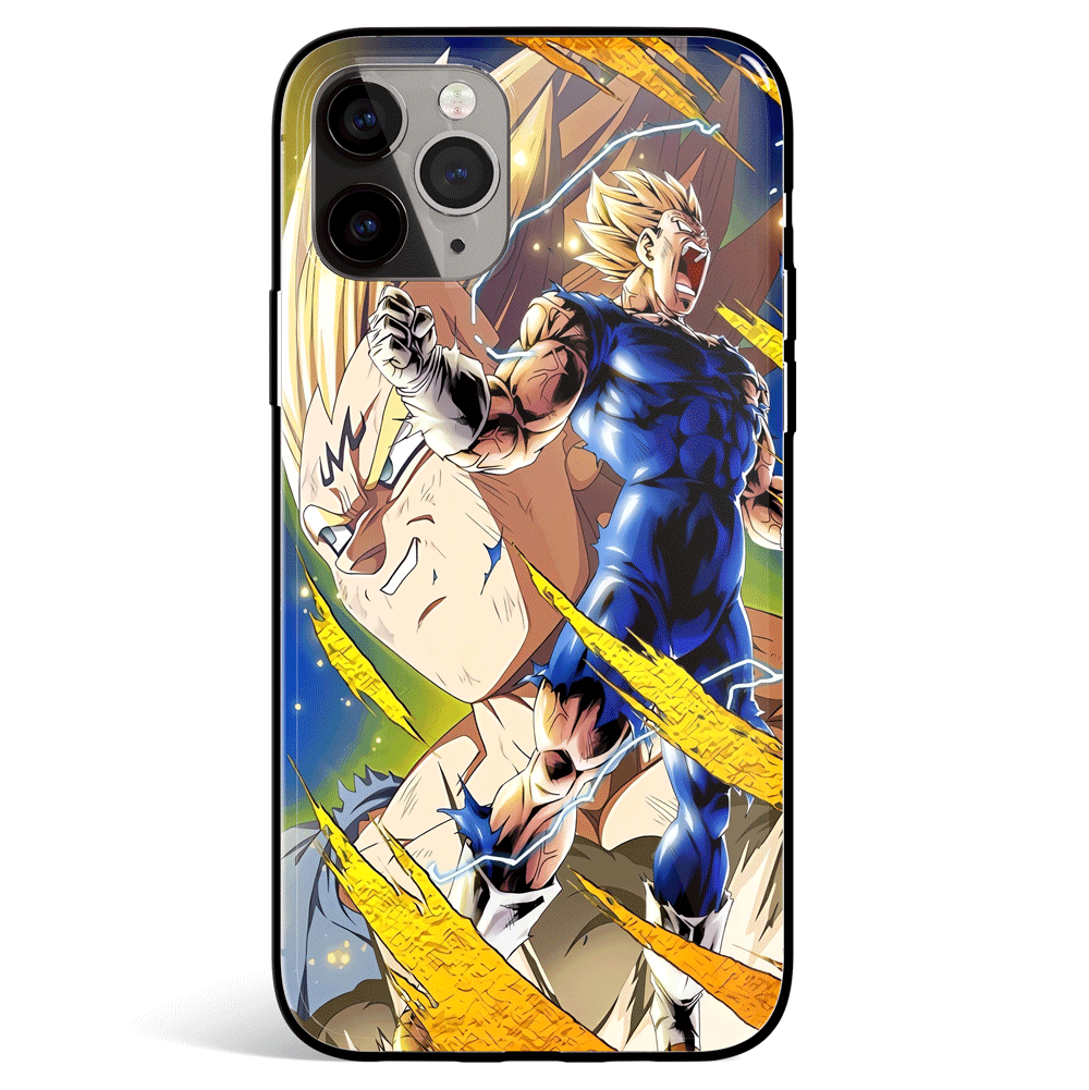 Dragon Ball Vegeta in Blue Suit Tempered Glass Soft Silicone iPhone Case