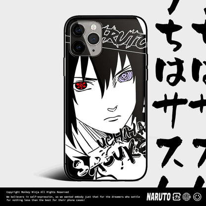 Naruto Characters Sketch Tempered Glass iPhone Case- Naruto Itachi Kakashi