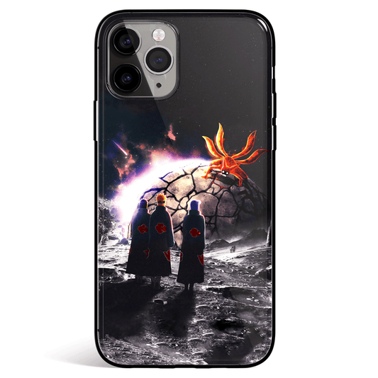Naruto Akatsuki And Kurama Tempered Glass Soft Silicone iPhone Case
