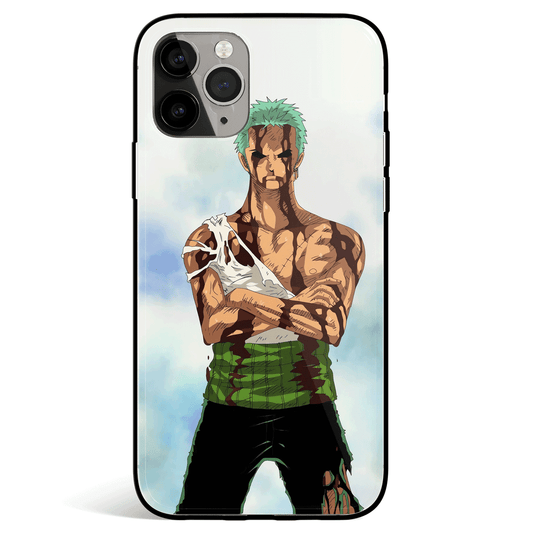 One Piece Wounded Zoro Tempered Glass Soft Silicone iPhone Case
