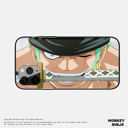 One Piece Roronoa Zoro Three Swords Style Tempered Glass Soft Silicone Phone Case