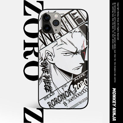 One Piece Zoro Luffy Ace Sanji Nami Characters Sketch Tempered Glass iPhone Case - 5 Styles