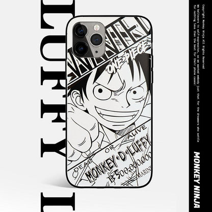 One Piece Zoro Luffy Ace Sanji Nami Characters Sketch Tempered Glass iPhone Case - 5 Styles